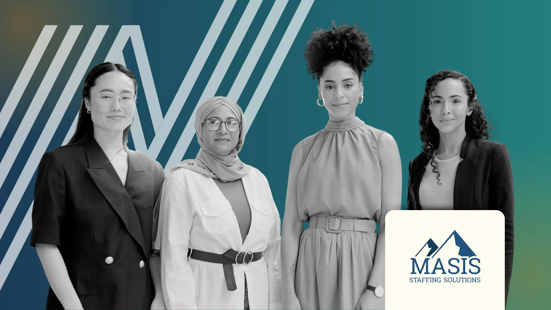 Diverse professionals stand side by side confidently