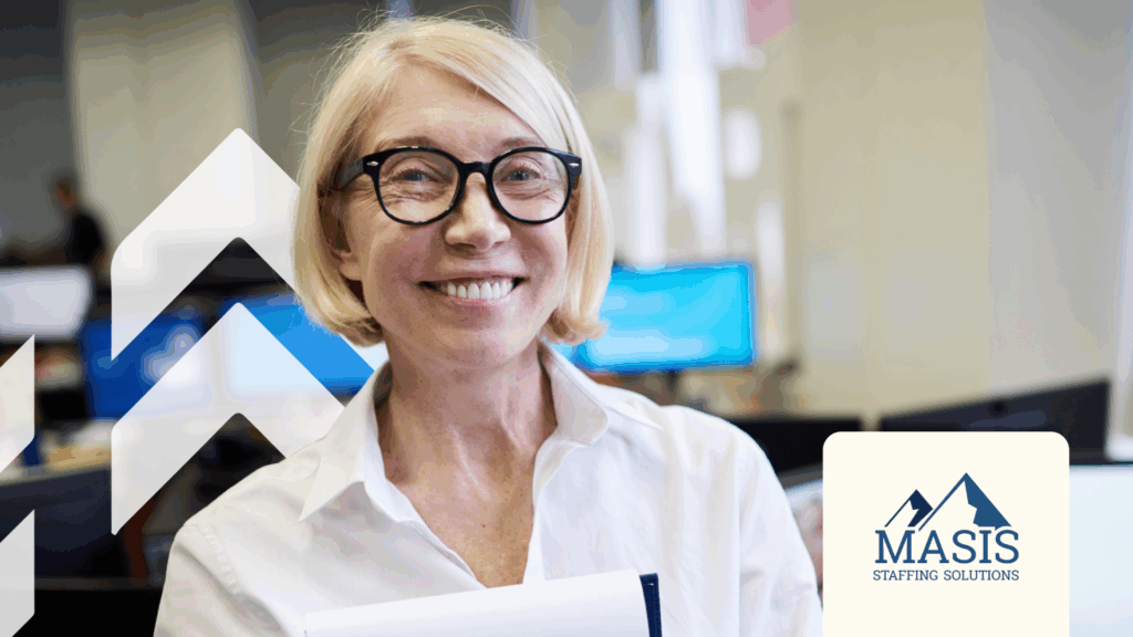 Recruiter holding a clipboard and smiling