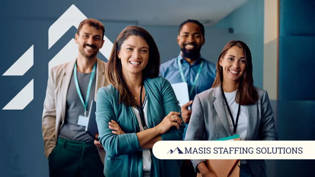 A smiling group of jobseekers supported by a staffing firm